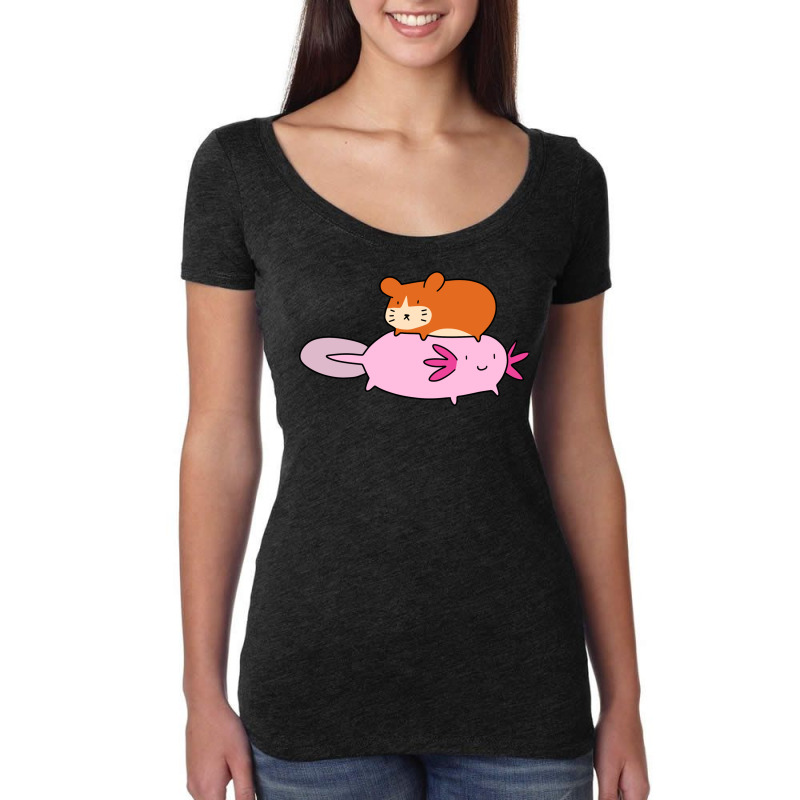 Axolotl And Little Hamster Women's Triblend Scoop T-shirt by edoh2 | Artistshot