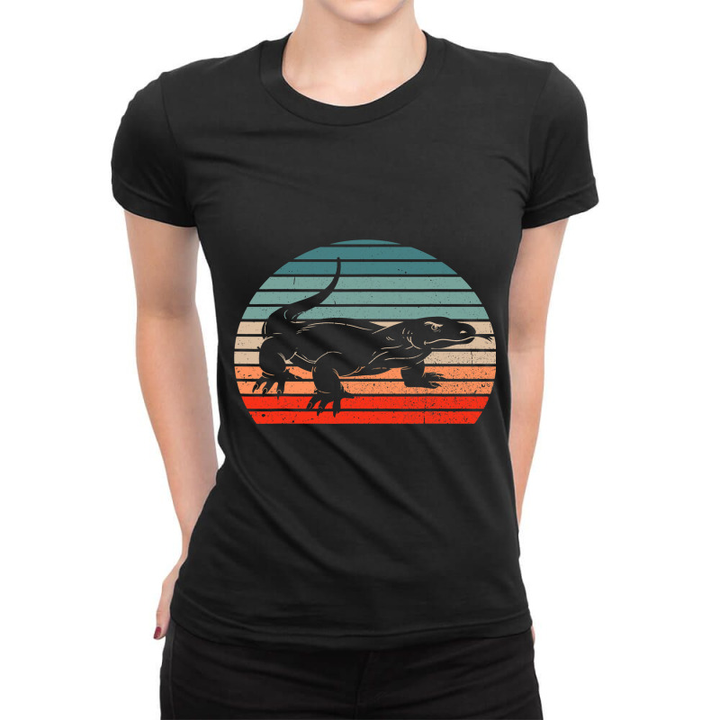 Vintage Komodo Dragon Reptile Retro Sunset Funny Zookeeper Ladies Fitted T-Shirt by MELISSABISHOP | Artistshot