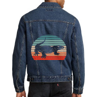 Vintage Komodo Dragon Reptile Retro Sunset Funny Zookeeper Men Denim Jacket | Artistshot