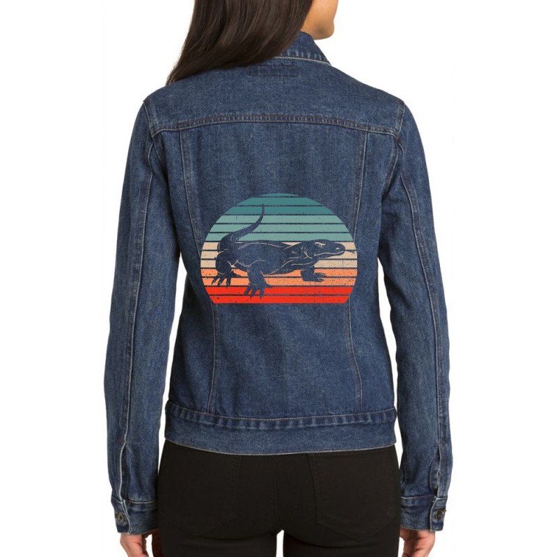 Vintage Komodo Dragon Reptile Retro Sunset Funny Zookeeper Ladies Denim Jacket by MELISSABISHOP | Artistshot