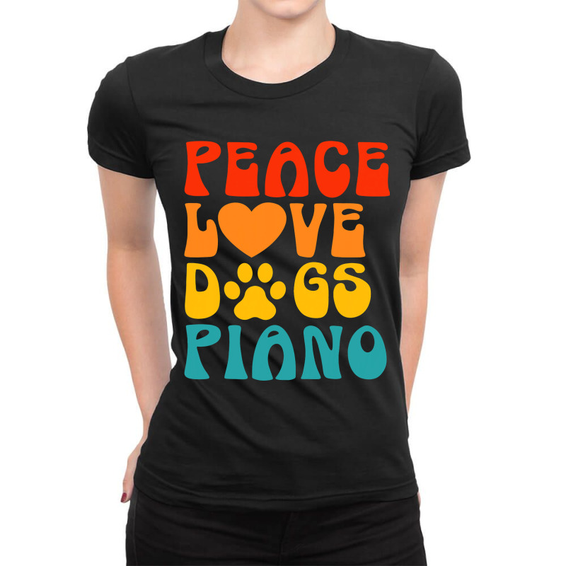 Peace Love Dogs Piano Musician Musical Instrument Pianist Ladies Fitted T-Shirt by XAVIERESPREE | Artistshot