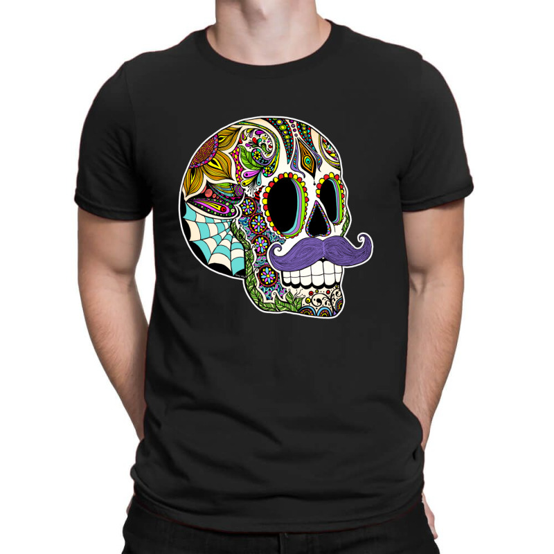 Mustache Sugar Skull (color Version) T-shirt | Artistshot