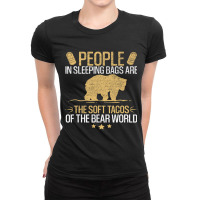 People In Sleeping Bag Funny Bear Retro Camper Camping Ladies Fitted T-shirt | Artistshot