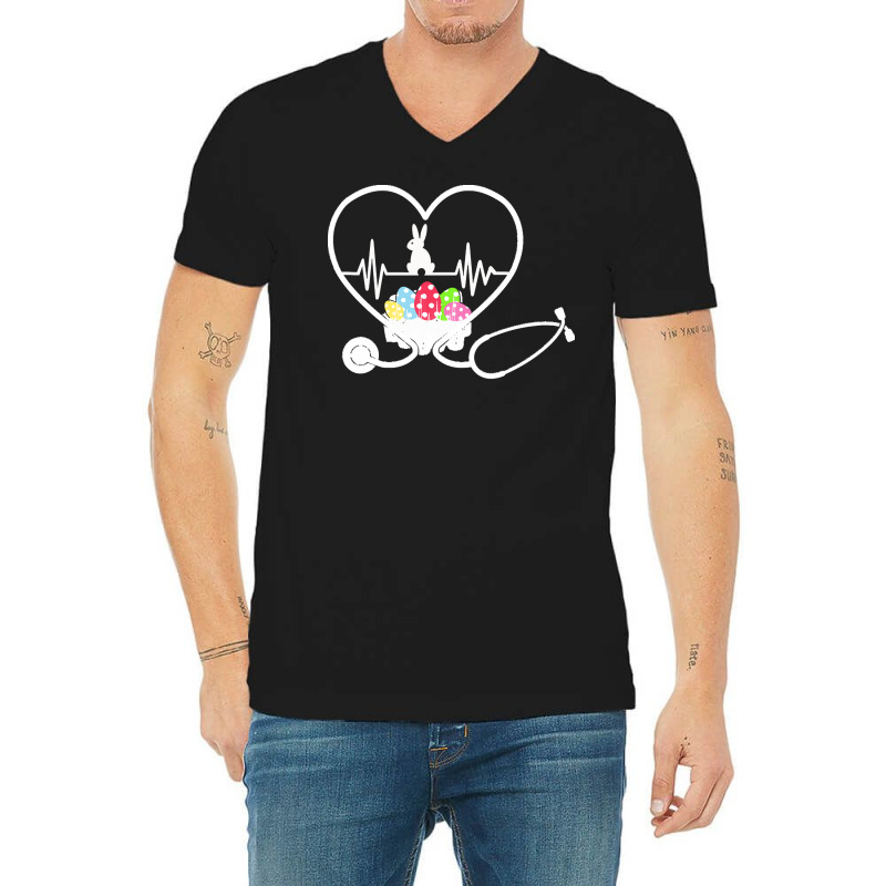 Easter Day T  Shirt Stethoscope Nurse Tail Easter Bunny Colorful Eggs V-neck Tee | Artistshot