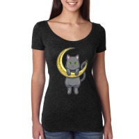 Cat Night Moon Women's Triblend Scoop T-shirt | Artistshot