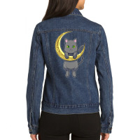 Cat Night Moon Ladies Denim Jacket | Artistshot