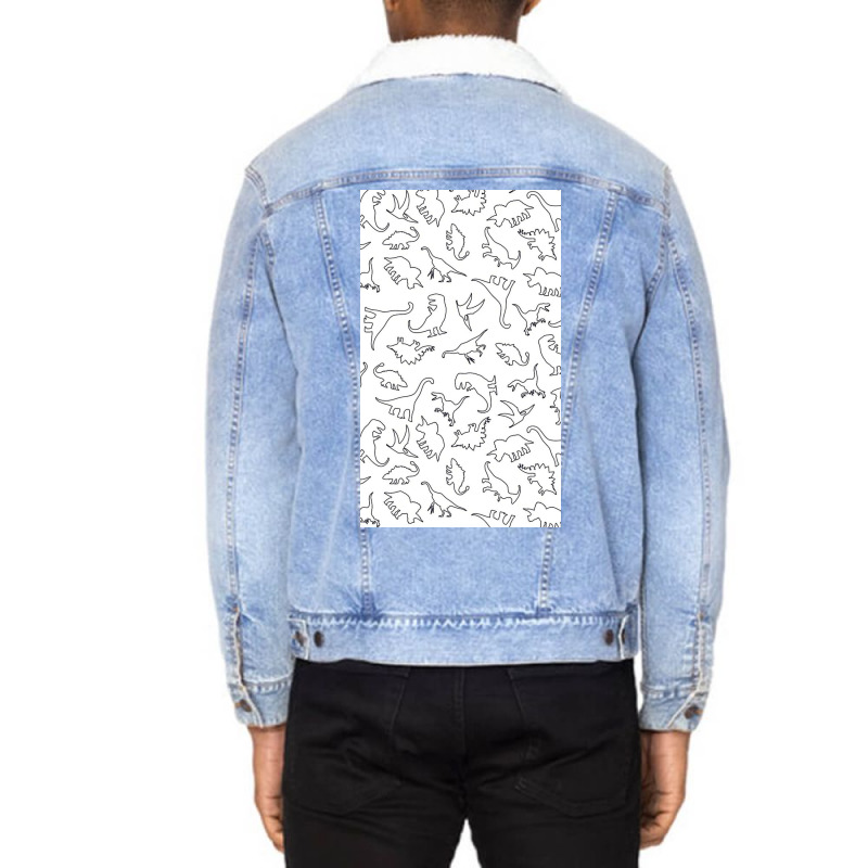 Dinosaur Pattern Outline Unisex Sherpa-Lined Denim Jacket by Slackftg | Artistshot