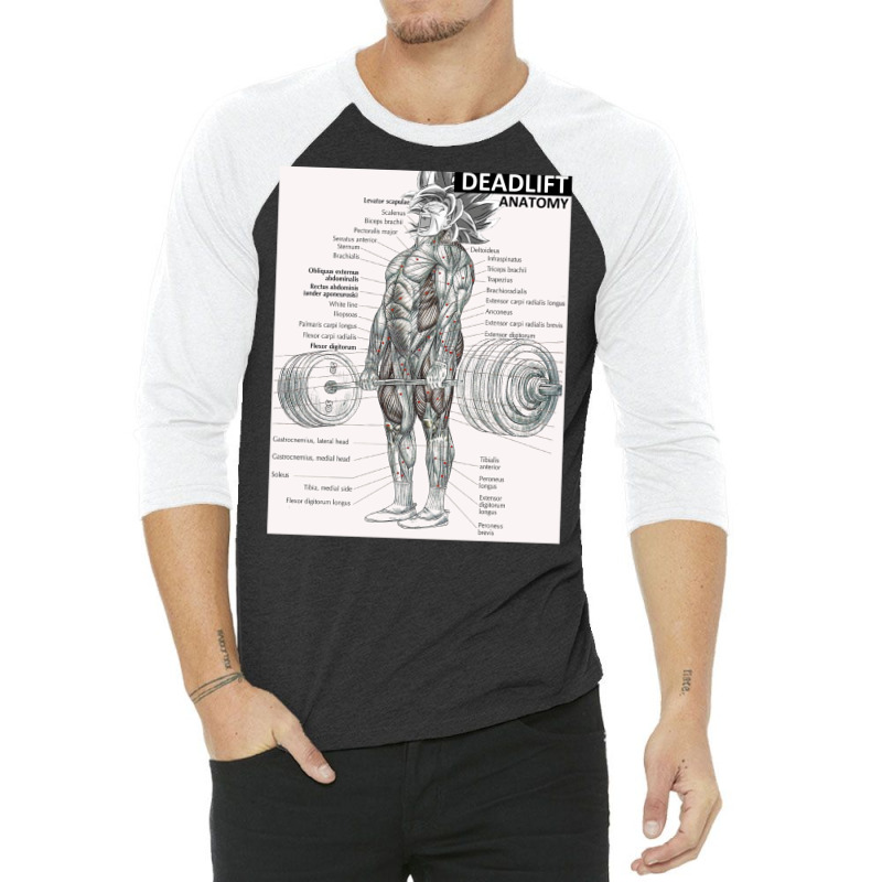 Deadlift Muscle Chart   Anatomy Diagram   Anime Gym Motivational 3/4 Sleeve Shirt | Artistshot