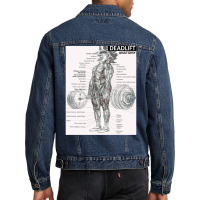 Deadlift Muscle Chart   Anatomy Diagram   Anime Gym Motivational Men Denim Jacket | Artistshot