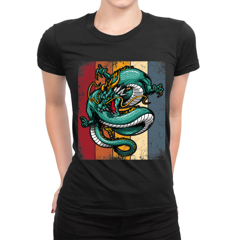 Retro Dragon Shirt Vintage Imagine Chinese Dragon Believer 1 Ladies Fitted T-Shirt by XAVIERESPREE | Artistshot