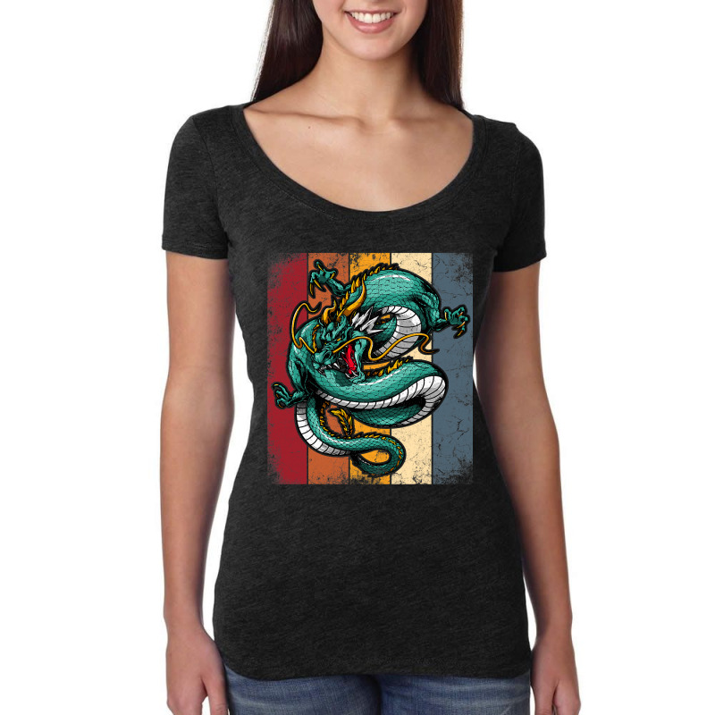 Retro Dragon Shirt Vintage Imagine Chinese Dragon Believer 1 Women's Triblend Scoop T-shirt by XAVIERESPREE | Artistshot