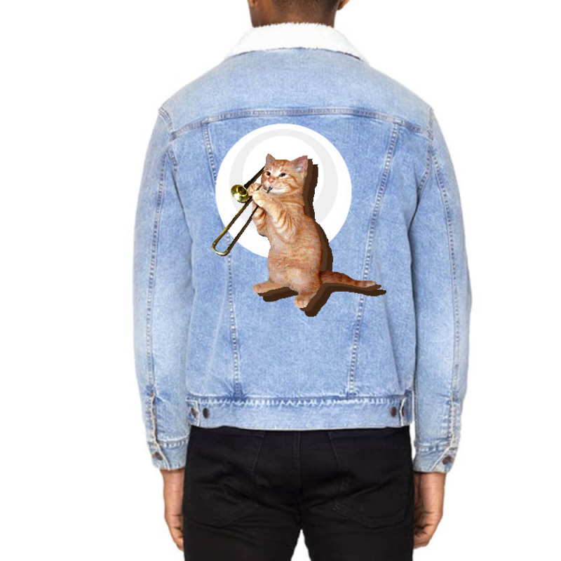 Trombone Cat Unisex Sherpa-Lined Denim Jacket by ouadiecaitoq | Artistshot