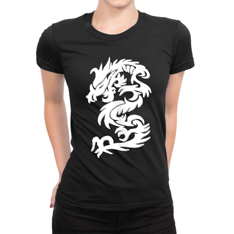 White Firedrake Chinese Dragon Kung Fun Tai Chi Dragon Ladies Fitted T-Shirt by MELISSABISHOP | Artistshot