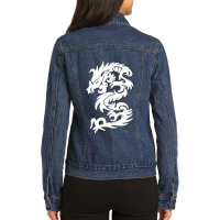 White Firedrake Chinese Dragon Kung Fun Tai Chi Dragon Ladies Denim Jacket | Artistshot