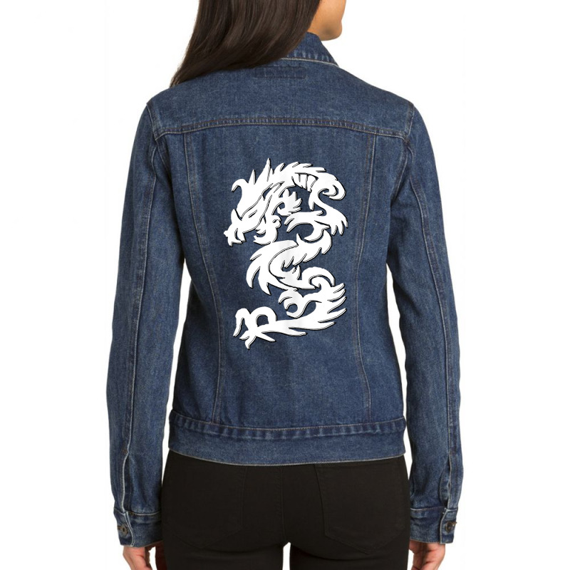 White Firedrake Chinese Dragon Kung Fun Tai Chi Dragon Ladies Denim Jacket by MELISSABISHOP | Artistshot