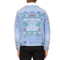 Christmas Outfit Happy Birthday Jesus Holiday Ugly Sweater Unisex Sherpa-lined Denim Jacket | Artistshot