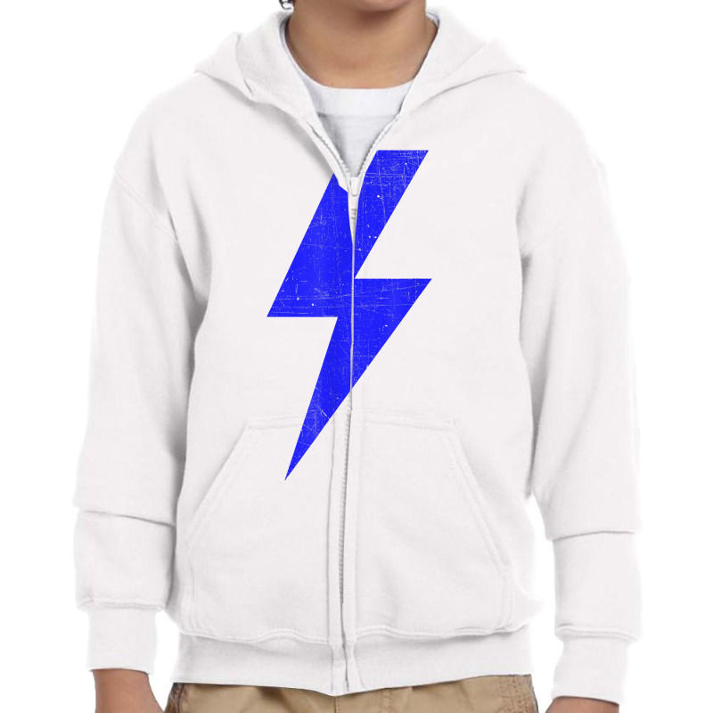 Retro Distressed Lightning Blue Bolt T Shirt Youth Zipper Hoodie by angellacz6cstu | Artistshot