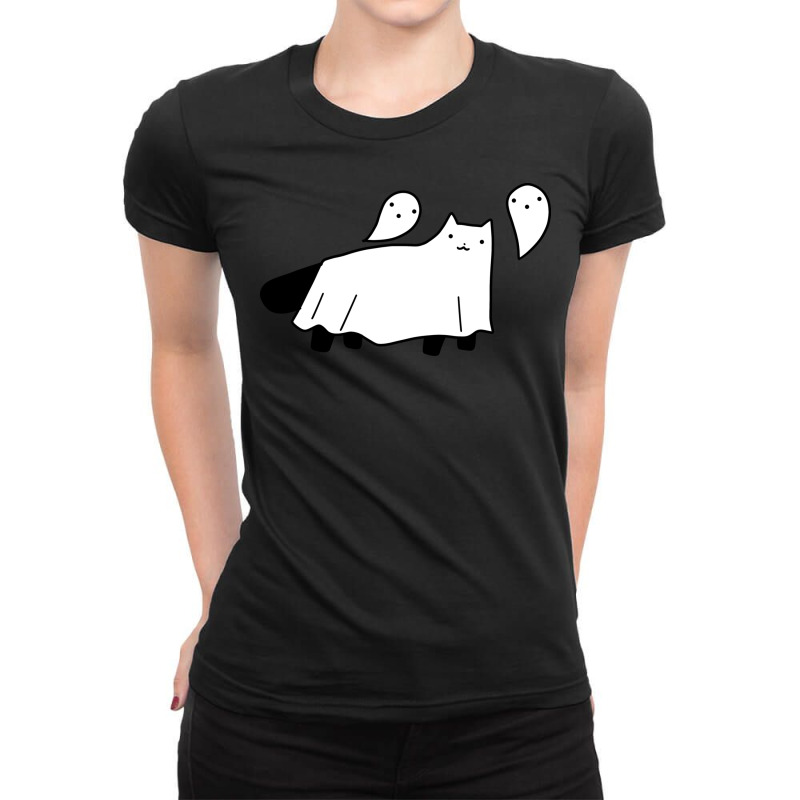 Blanket Ghost Black Cat Ladies Fitted T-Shirt by edoh2 | Artistshot