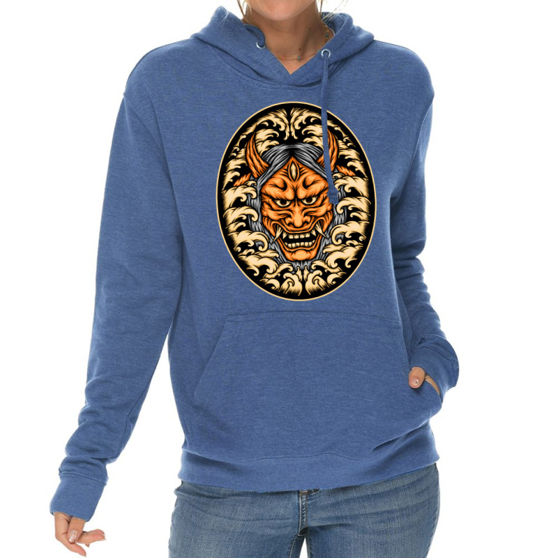 Orange Oni Mask Illustration Lightweight Hoodie | Artistshot