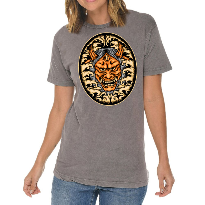 Orange Oni Mask Illustration Vintage T-shirt | Artistshot