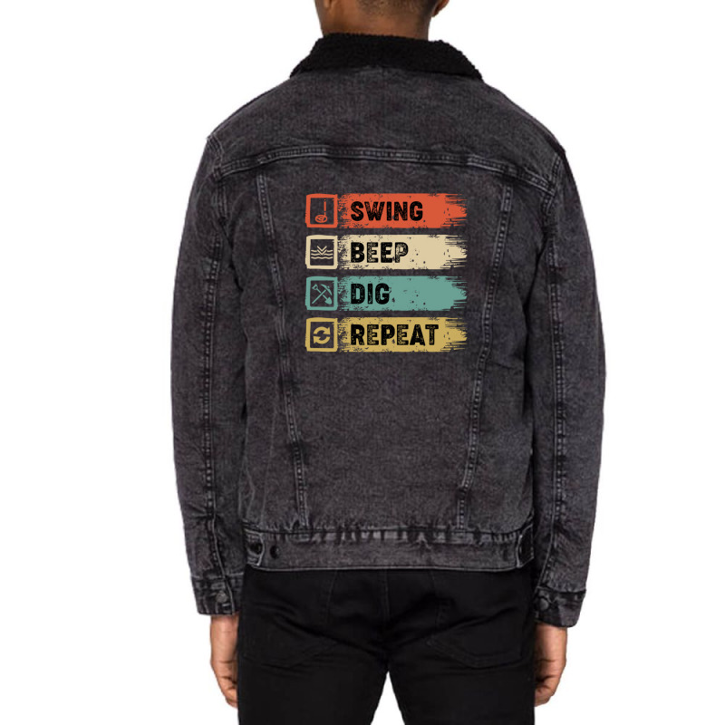 Swing Beep Dig Repeat Metal Detecting Design Unisex Sherpa-Lined Denim Jacket by PatrickTBrooks | Artistshot