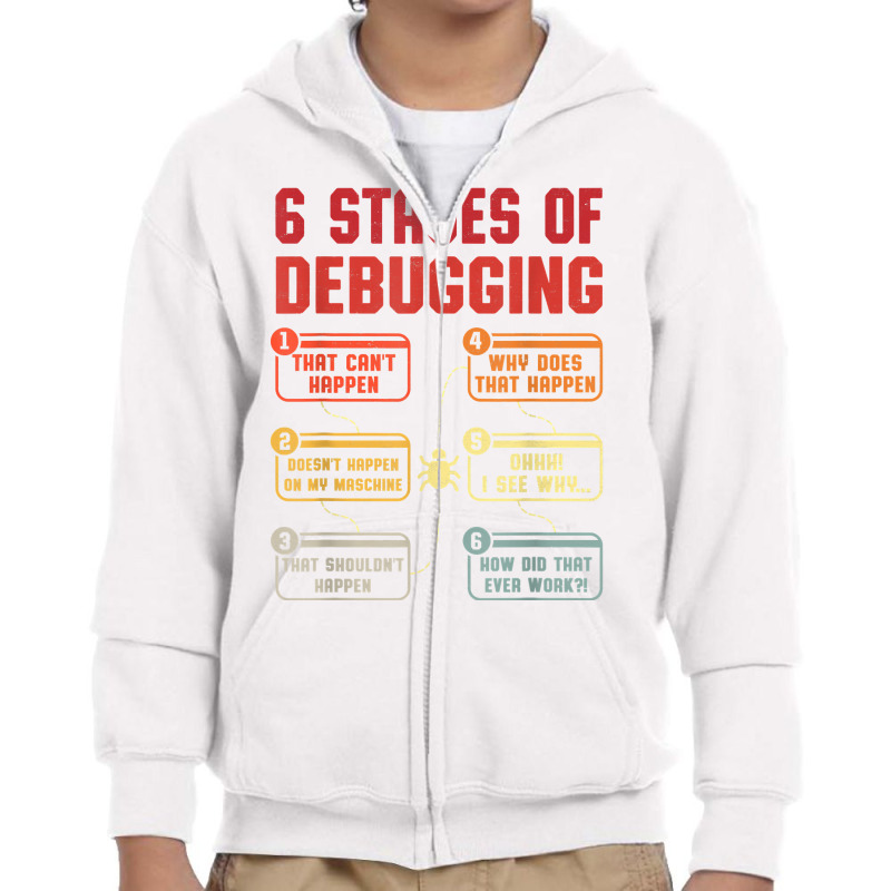 6 Stages Of Debugging Vintage Programming Computer Science T Shirt Youth Zipper Hoodie | Artistshot