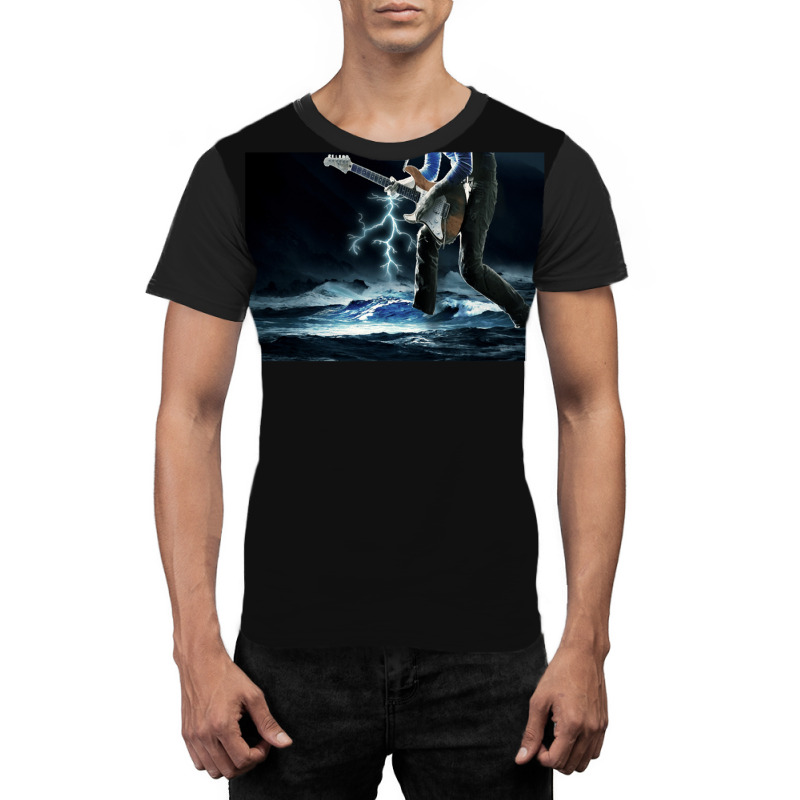 Thunder Bass Player - Bass Player In Storm Waves Graphic T-shirt | Artistshot