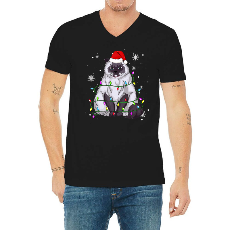 Himalayan Cat Christmas Light Christmas Cat Santa Hat V-neck Tee | Artistshot