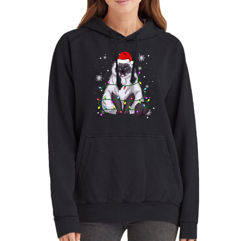 Himalayan Cat Christmas Light Christmas Cat Santa Hat Vintage Hoodie | Artistshot