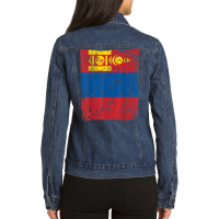 Faded Mongolian Flag, Distressed Flag Of Mongolia T Shirt Ladies Denim Jacket | Artistshot