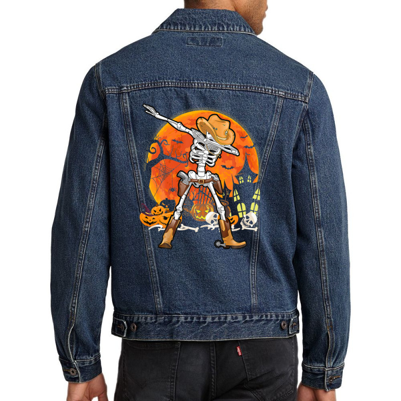 Happy Halloween Pumpkin Skeleton Dabbing Funny Men Denim Jacket | Artistshot