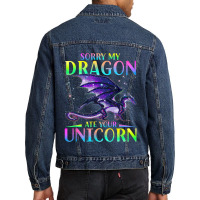 Sorry My Dragon Ate Your Unicorn Rainbow Sarcastic Funny Men Denim Jacket | Artistshot