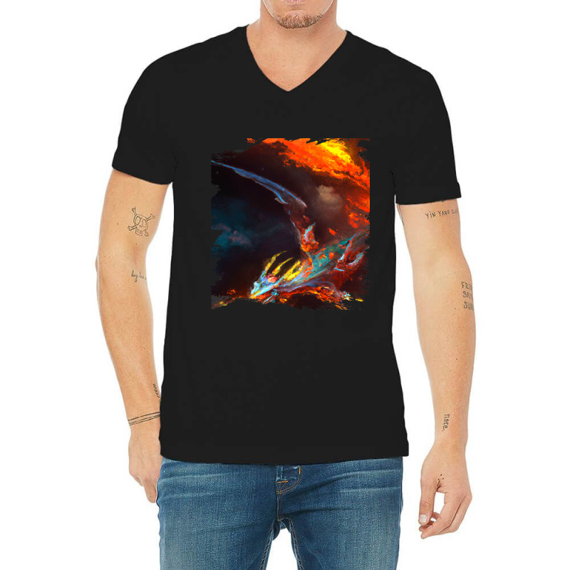 Space Dragon Breathing Fire 2 V-Neck Tee by XAVIERESPREE | Artistshot