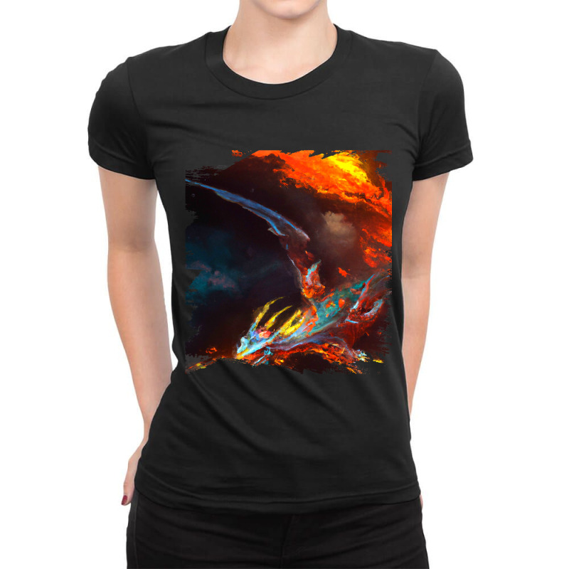 Space Dragon Breathing Fire 2 Ladies Fitted T-Shirt by XAVIERESPREE | Artistshot