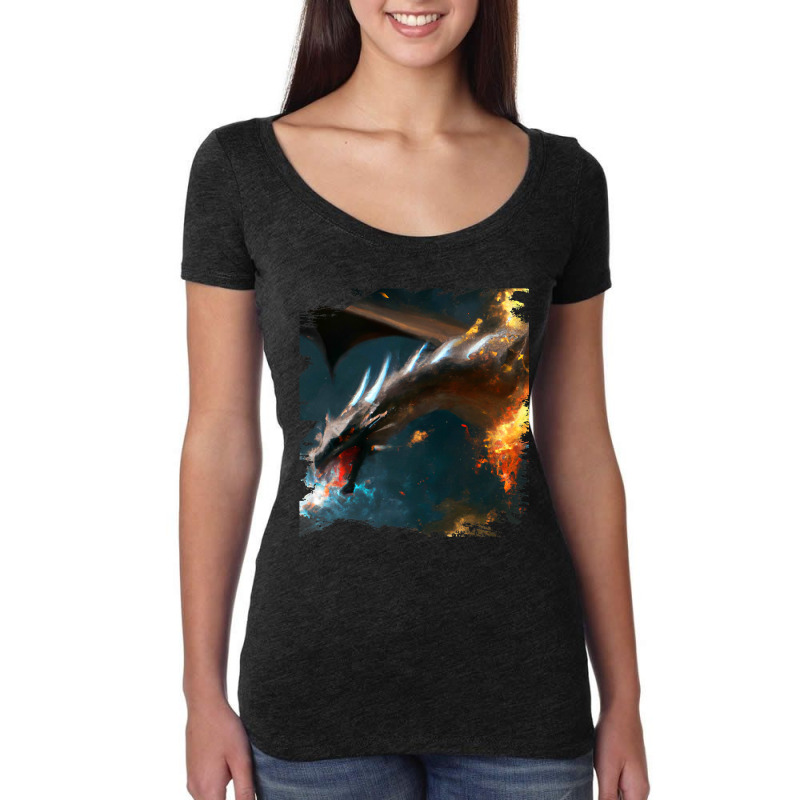 Space Dragon Breathing Fire Women's Triblend Scoop T-shirt by XAVIERESPREE | Artistshot