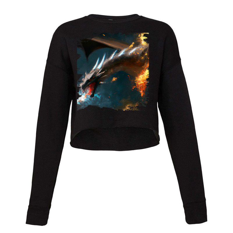 Space Dragon Breathing Fire Cropped Sweater by XAVIERESPREE | Artistshot