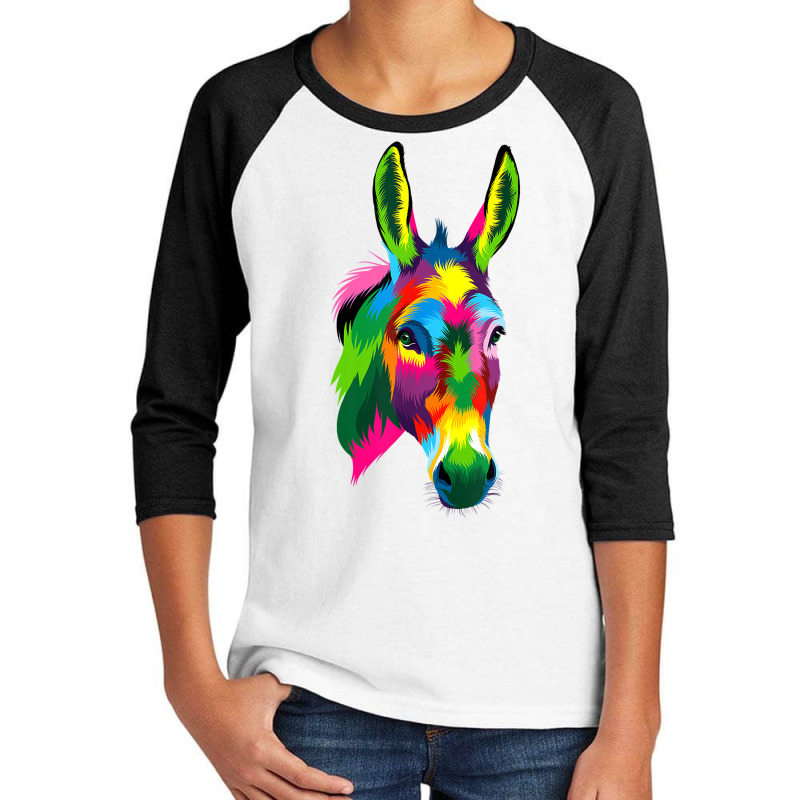 Donkey Head Colorful Art Animals Watercolor Painting Farm T Shirt Youth 3/4 Sleeve by prix5d5gosson | Artistshot