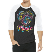 Heart Musical Notes Music Lover Tie Dye Valentine's Day T Shirt 3/4 Sleeve Shirt | Artistshot