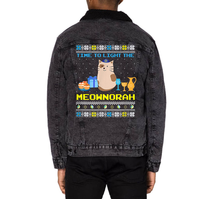 Light He Meownorah Jewish Cat Menorah Lover Ugly Chanukah T Shirt Unisex Sherpa-lined Denim Jacket | Artistshot