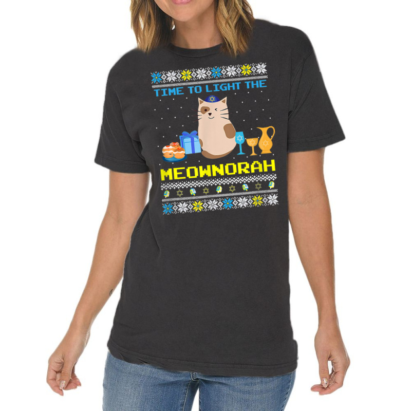 Light He Meownorah Jewish Cat Menorah Lover Ugly Chanukah T Shirt Vintage T-shirt | Artistshot