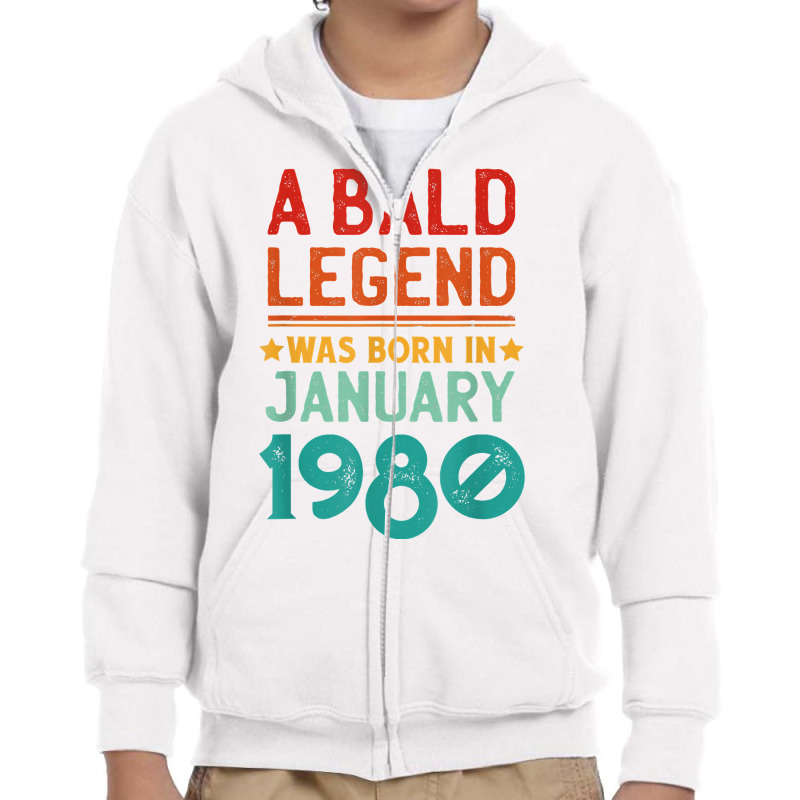 Mens Bald Men Born In January 1980 Funny T Shirt Youth Zipper Hoodie | Artistshot