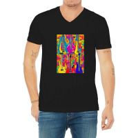 Tie Dye Electric Acoustic Guitar Display Paul Guitar Painting Collage  V-neck Tee | Artistshot