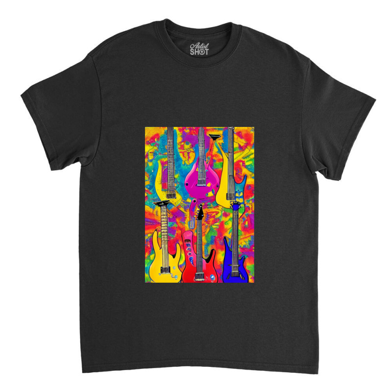 Tie Dye Electric Acoustic Guitar Display Paul Guitar Painting Collage  Classic T-shirt by JimmyChandler | Artistshot