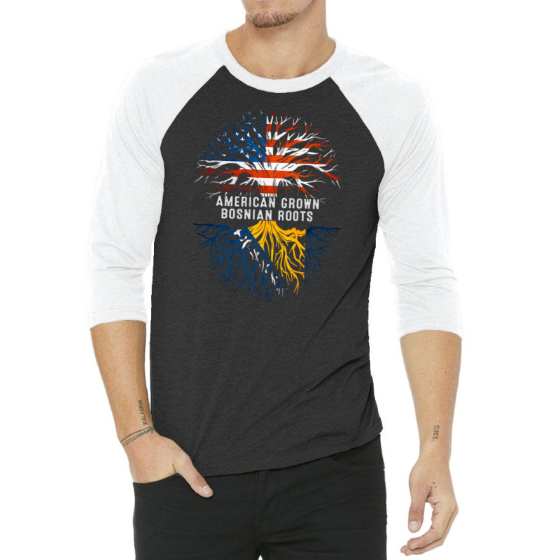 American Grown Bosnian Roots Bosnia Flag Usa 3/4 Sleeve Shirt by DaniArt | Artistshot