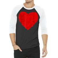 Red Heart Valentines Day Shirt Flowers Floral Heart Graphic T Shirt 3/4 Sleeve Shirt | Artistshot