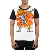 Pumpkin Skeleton Dabbing Funny Halloween Costume Graphic T-shirt | Artistshot