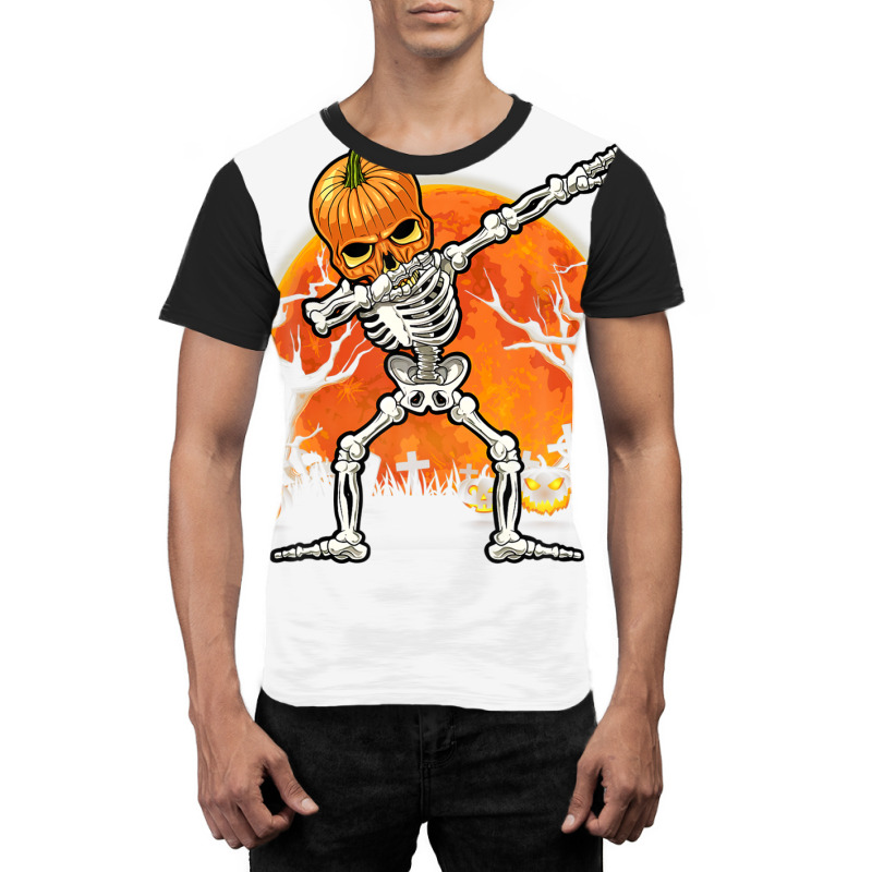 Pumpkin Skeleton Dabbing Funny Halloween Costume Graphic T-shirt | Artistshot