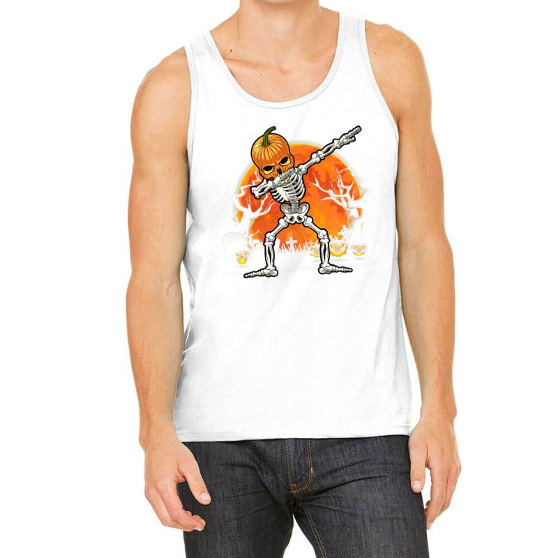 Pumpkin Skeleton Dabbing Funny Halloween Costume Tank Top | Artistshot