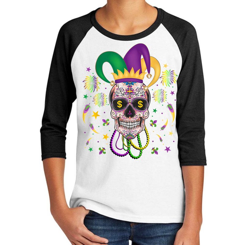 Sugar Skull Jester Hat Funny Mardi Gras Costume Outfit Party T Shirt Youth 3/4 Sleeve | Artistshot