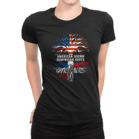 American Grown Dominican Roots Tree Dominican Republic Flag Usa Ladies Fitted T-shirt | Artistshot